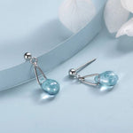 S925 Sterling Silver Blue Water-drop Glass Stud Earrings
