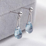 S925 Sterling Silver Blue Water-drop Glass Stud Earrings
