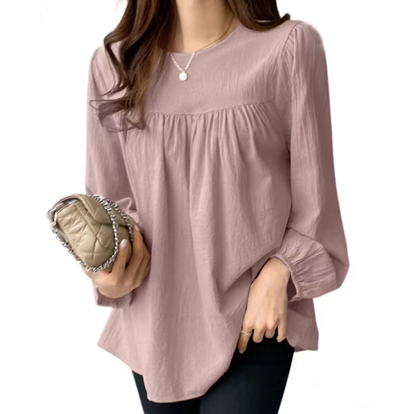 Womens Solid Color Loose Round Neck Plus Size Shirt